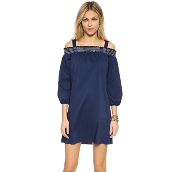 Shoshanna Dresses & Skirts - SHOSHANNA SANGAH STRETCH POPLIN OFF THE SHOULDER NAVY DRESS